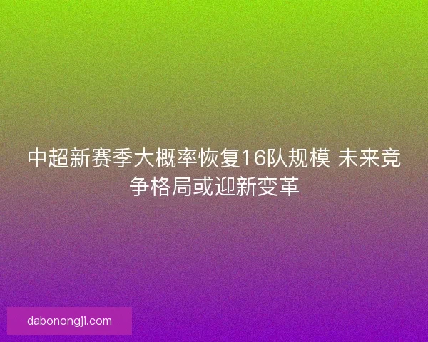 中超新赛季大概率恢复16队规模 未来竞争格局或迎新变革