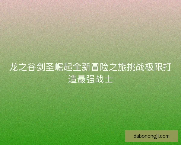 龙之谷剑圣崛起全新冒险之旅挑战极限打造最强战士