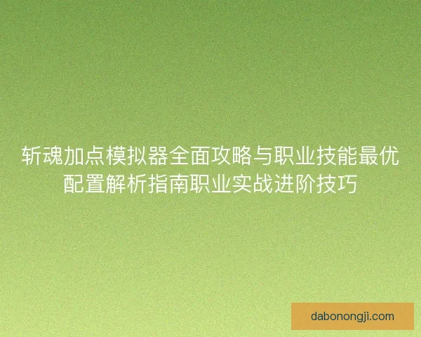 斩魂加点模拟器全面攻略与职业技能最优配置解析指南职业实战进阶技巧